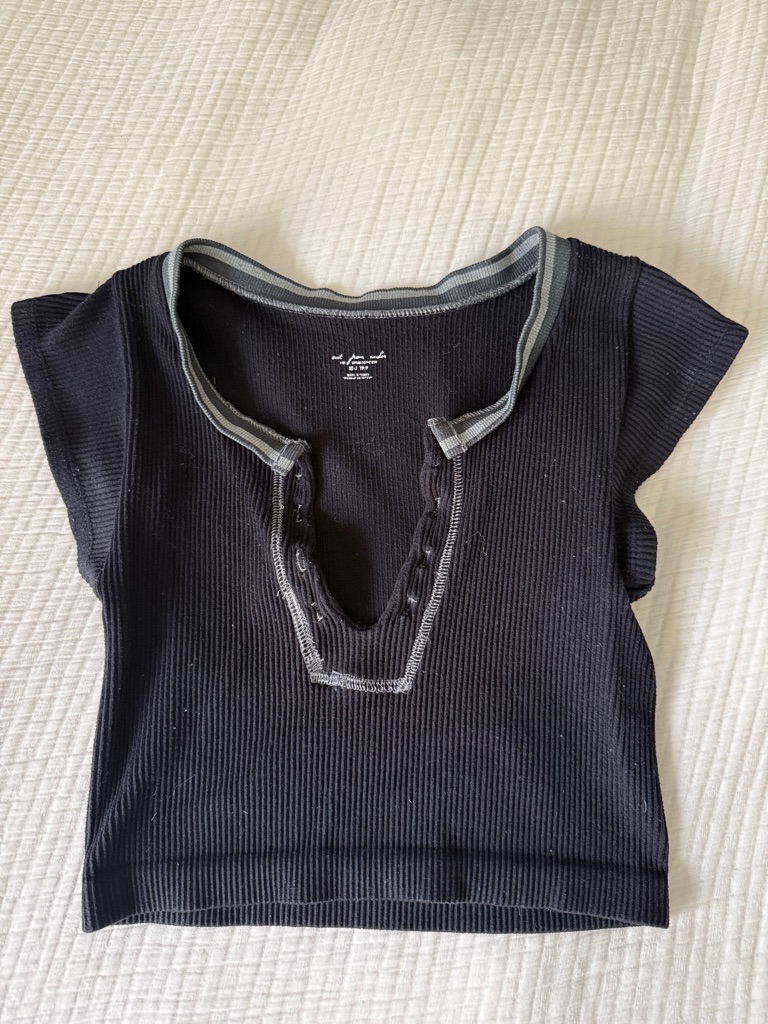 Urban Outfitters Black Ribbed Crop Top With Gray Contrast Trim